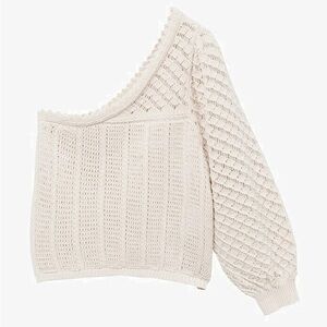 Mango One Sleeve Crochet Knit Top Women’s Trendy Statement Piece